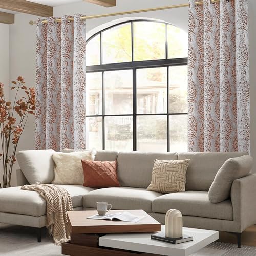 Mrs.Naturall Rusty Orange Curtains 63 Inch Length for Bedroom 2 Panels