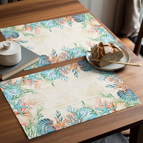 Placemats Set of 8, Beige Coastal Woven Placemat, Linen Place Mats for