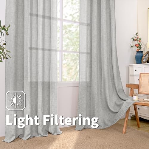 BGment Light Grey Faux Linen Curtains 63 Inch Length 2 Panels for