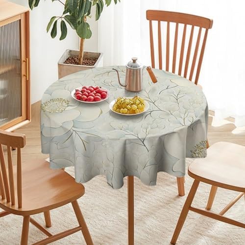 Round Tablecloth Minimalist Flower Petal, Washable Beige Leaf Garden