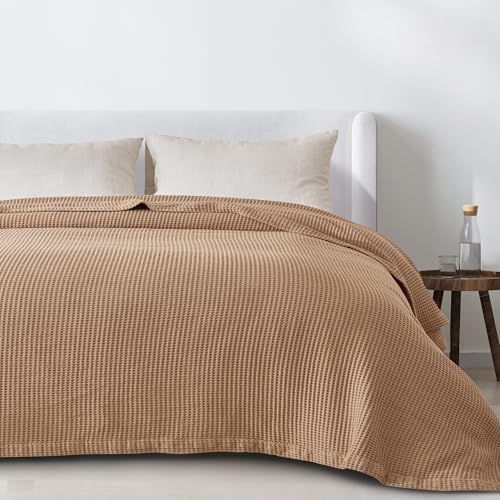 100% Cotton Taupe Blanket Full/Queen Size for Bed - Breathable and