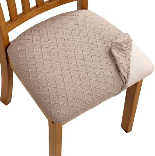 Fuloon Dining Chair Seat Covers Stretch Slipcovers, 4 Pack, Khaki