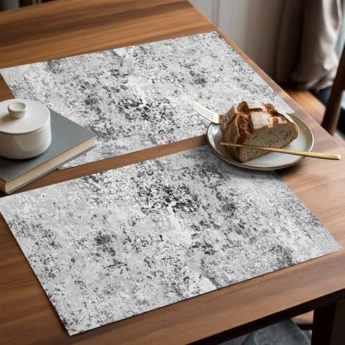 Abstract Gray Placemats Set of 8, Minimalist Mottled Concrete Spot