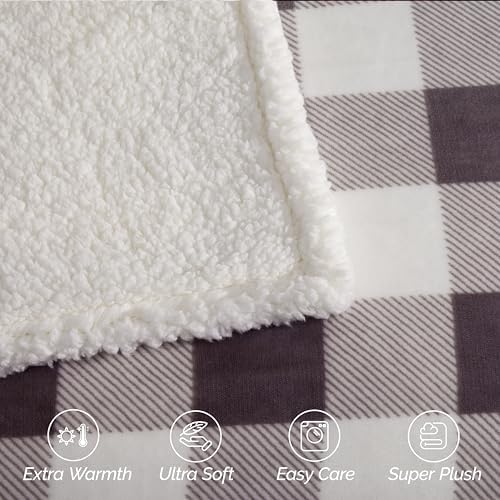 Elegant Comfort Ultra Soft Reversible Buffalo Plaid Flannel Sherpa
