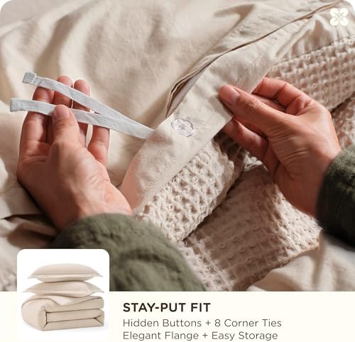 Bedsure PureWoven Cotton Waffle Duvet Cover Set, California King