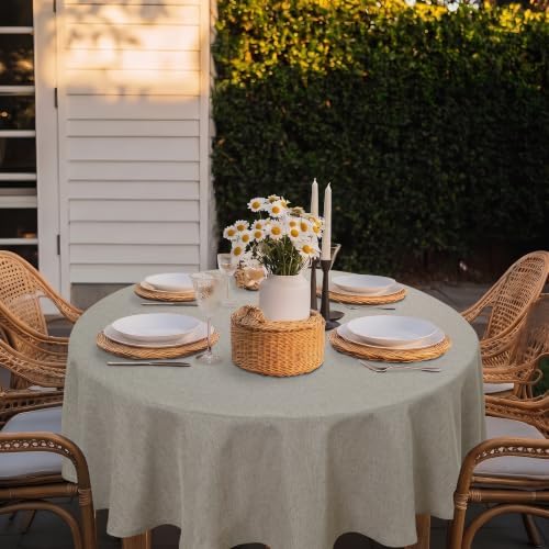Hiasan Faux Linen Round Tablecloth 90 inch Waterproof Table Cloth