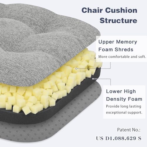 baibu Dining Chair Cushions, 2 Pack, 16.5 x 16.5 x 3.5 in, Light Grey