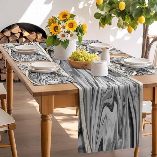 Abstract Gray Gold Marble Texture Placemats Set of 6 Washable Table