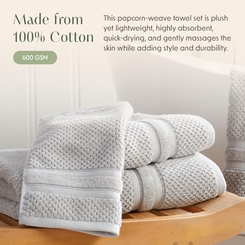 Springtree Home 100% Cotton Bath Towel Set | 4-Pack | Textured | Grey