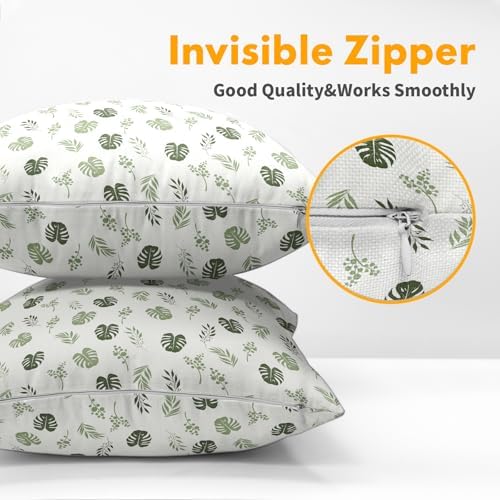 Sage Green Spring Pillow Covers 22x22 Set of 2 Leaf Throw Pillow