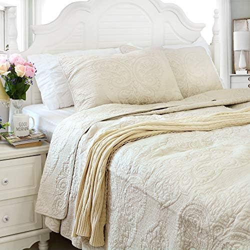 Brandream 6PC Beige Quilts Set Queen King Size Cotton Farmhouse