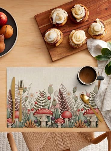 Placemats Set of 8, Mushroom Vintage Woven Placemat, Linen Place Mats