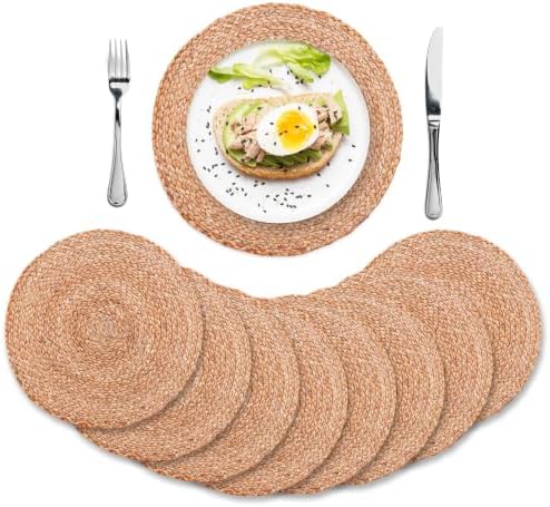 Eco Crave Round Jute Placemats, Set of 8, 13 Inch