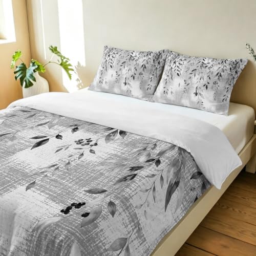 3 Pieces Bedding Set King Size, Rustic Botanical Soft Duvet Covers Set