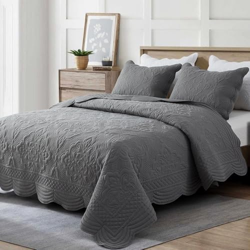 meadow park Embroidered Bedspread Set King Size - 3 Pieces, Washed