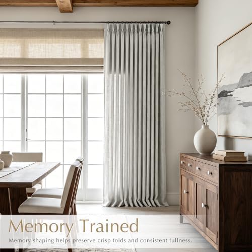 Grey Pinch Pleated Linen Curtains 108 inch Length 2 Panels for Living