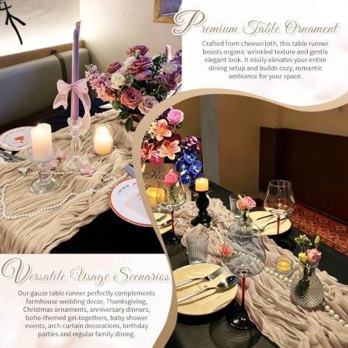 Beige Boho Cheesecloth Table Runner 12 Pack 17x108 Inch Sheer Gauze