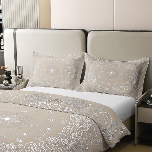 Erosebridal Beige Paisley Bandana 100% Cotton Duvet Cover Bohemian