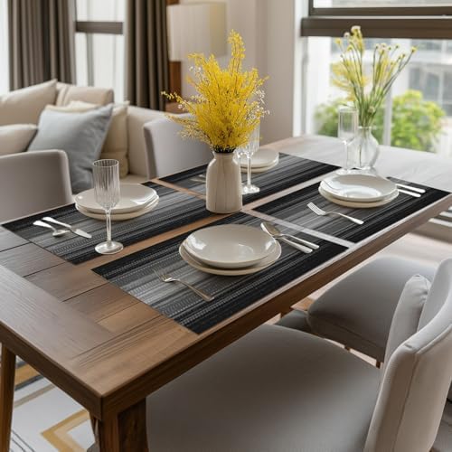 Artoid Mode Black Gray Stripe Halloween Vinyl Placemats Set of 4,Heat