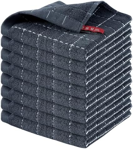 Homaxy 100% Cotton Terry Kitchen Dish Cloths, 8 Pack, Dark Grey