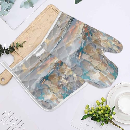 Quilted Cotton Terry Cloth Oven Mitt, Pot Holder Abstract Oil Painting