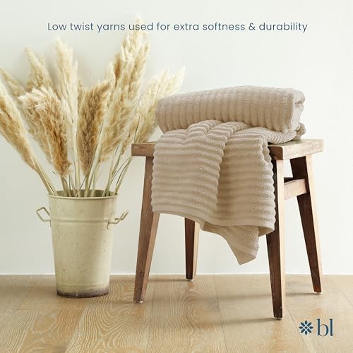 Blue Loom Ribbed Bath Towels Set, 100% Cotton 600 GSM, Soft Absorbent