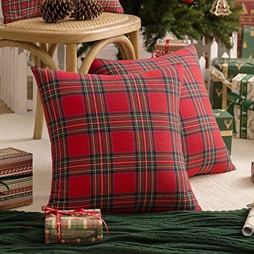 AQOTHES Christmas Plaid Decorative Throw Pillow Covers Red 18x18