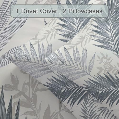 Gray Beige Duvet Cover King - Modern Decorative Plant Palm Leaf