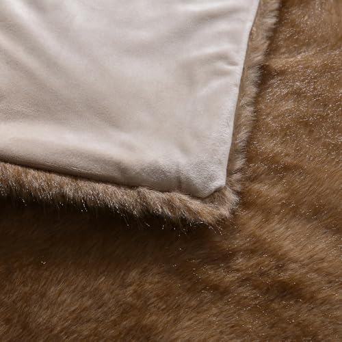 MERRYLIFE Luxury Plush Faux Fox Fur Throw Blanket for Bed Pale Brown
