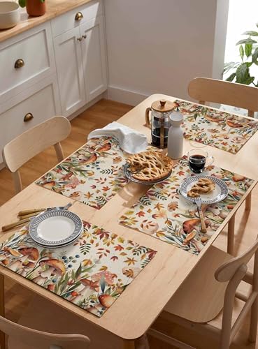 Placemats Set of 8, Thanksgiving Fall Leaves Woven Placemat, Linen