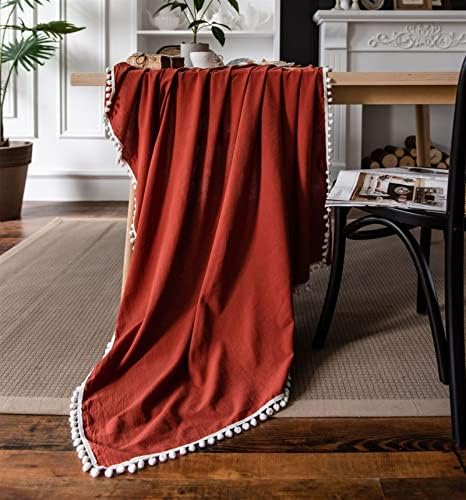 Linen Cotton Fabric Table Cloth with Pompons for Retangular Square