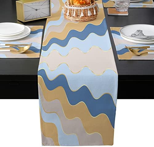 Abstract Table Mats Set of 4 With Table Runner 90 Inches Long,Cotton