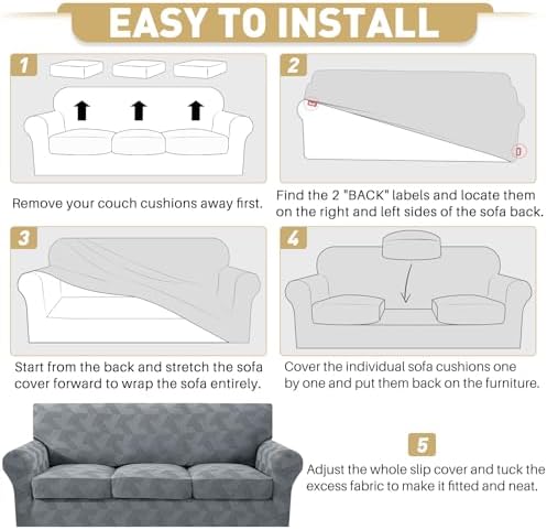 JIVINER 3 Pieces Couch Cover for 2 Extra Large Cushion Couch, Stretch