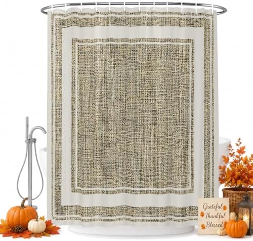 Beige Rustic Waterproof Shower Curtains Set - Farmhouse Neutral