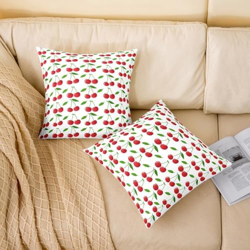jejeloiu Kids Girls Cherry Prints Throw Pillow Covers Set of 2 22 x