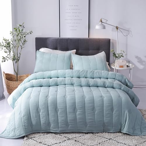 King Quilt Set, 3 Pieces Lightweight Microfiber Bedspread with 2