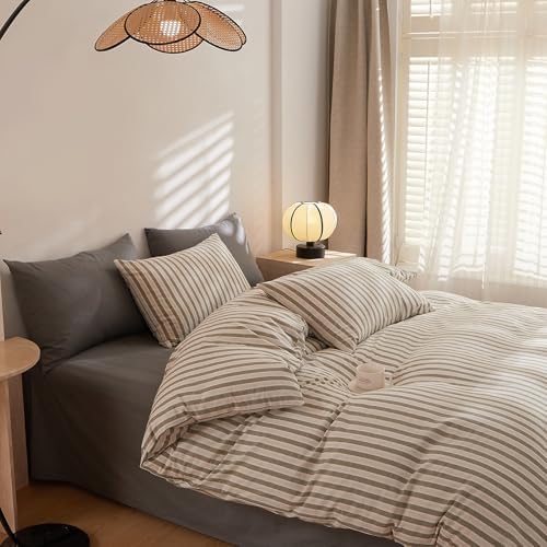 HighBuy Vintage Grey Striped Duvet Cover Set King Size - 3 Piece 100%