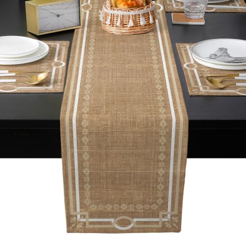 Brown Double Lines Table Runner and Placemats Set of 6 Modern Linen