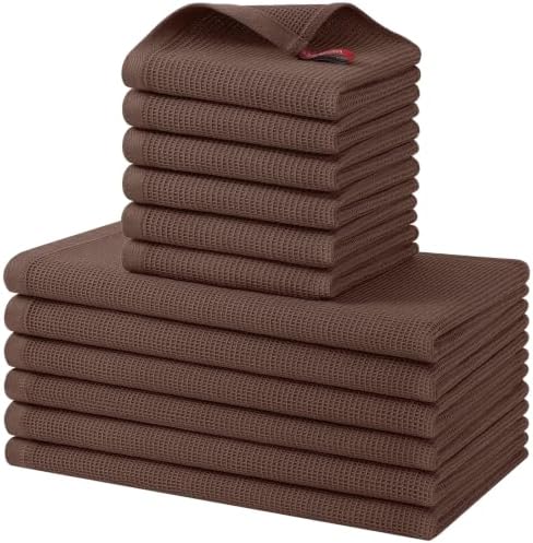 Homaxy 100% Cotton Kitchen Towels and Dishcloths Set - 12 Pack Waffle