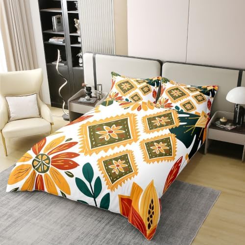 Feelyou Boho Floral Duvet Cover 100% Cotton Queen Size