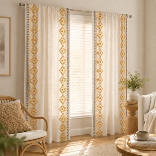 ColorBird Curtains for Living Room Ivory Light Filtering with Yellow