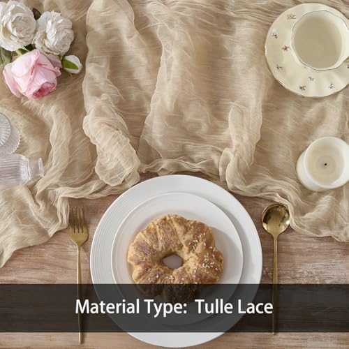 12 Pack Tan Beige Cheesecloth Table Runners, 120 Inch 10Ft Gauze Table