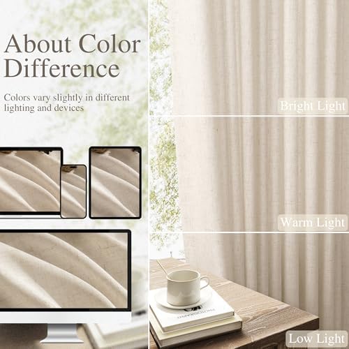 Nanspring Linen Curtain 84 Inch Long for Living Room Hook Belt Birch