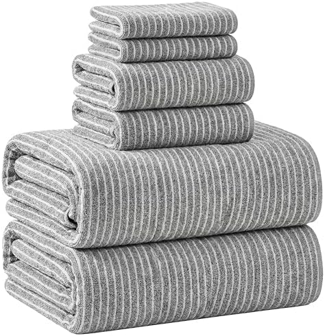 6 Pcs Oversized Bath Towels for Adults 35x70 Inches Gray & White
