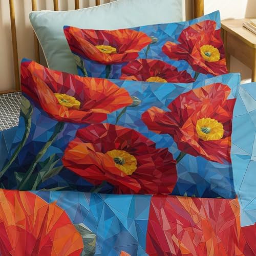 Queen Duvet Cover Set Cubism Geometry Floral Bedding with Reversible