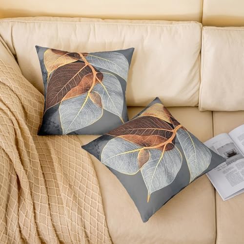 jejeloiu Leaf Pattern Throw Pillow Covers 22 x 22-Inch Kids Leaves
