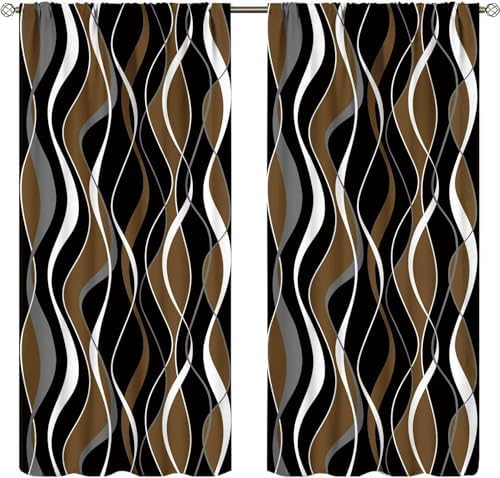 Brown Curtains Black and Gray Curtain with Rod Pocket for Bedroom