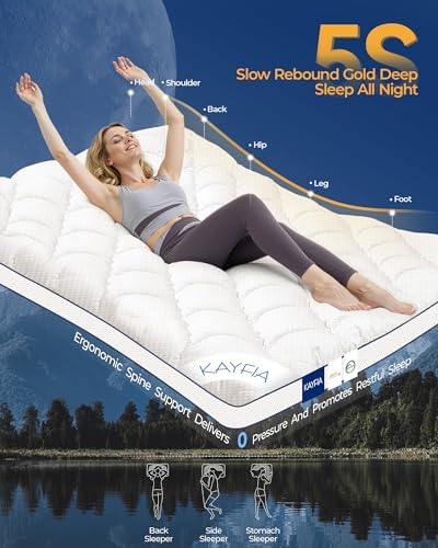 Kayfia 3 Inch Queen Memory Foam Mattress Topper for Back Pain, White