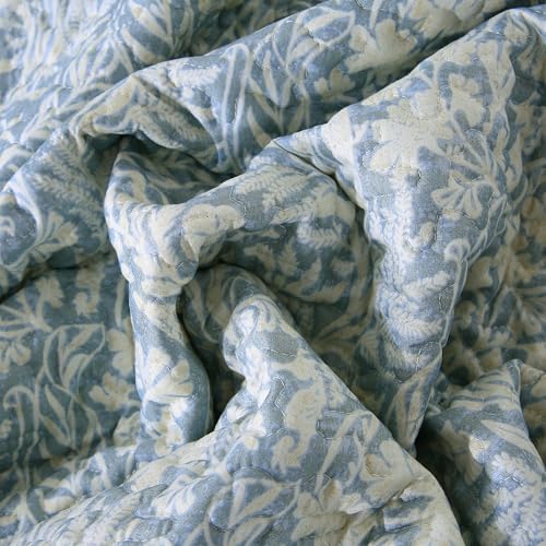 DURLENGEN Botanical Quilt Set King Size 3Pcs, Bluish Grey Printed with