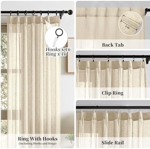 Sand Beige Pinch Pleat Semi Sheer Curtains 40x84 Inch 2-Panel